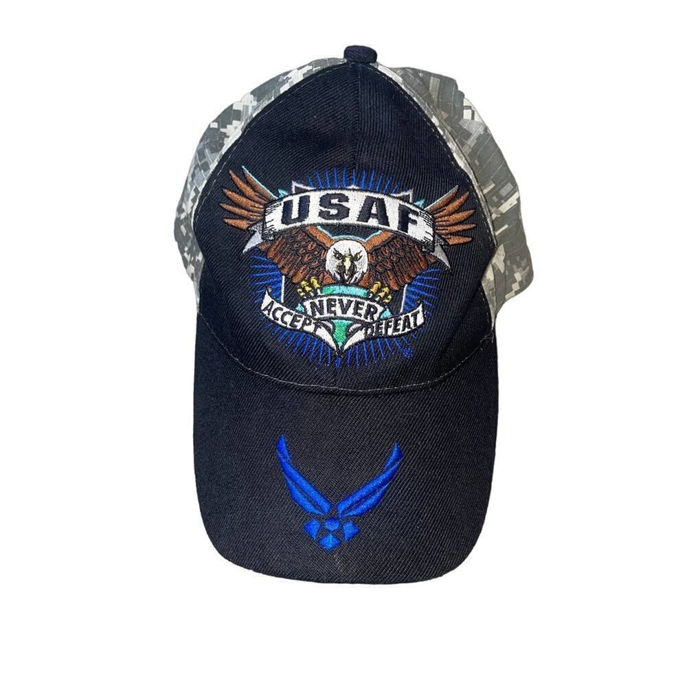 JWM Air Force hat USAF Never Accept Defeat Camo Black Baseball Cap OSFM …